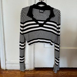Pretty Damage cropped black and white long sleeve sweater top